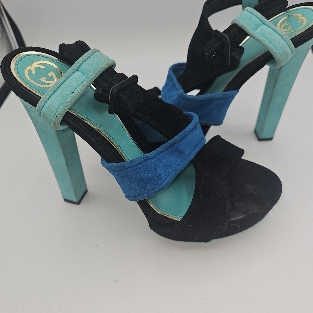 Gucci Women's Tri color suede Slingback Sandals Platform Size 39.5 - Picture 8 of 13